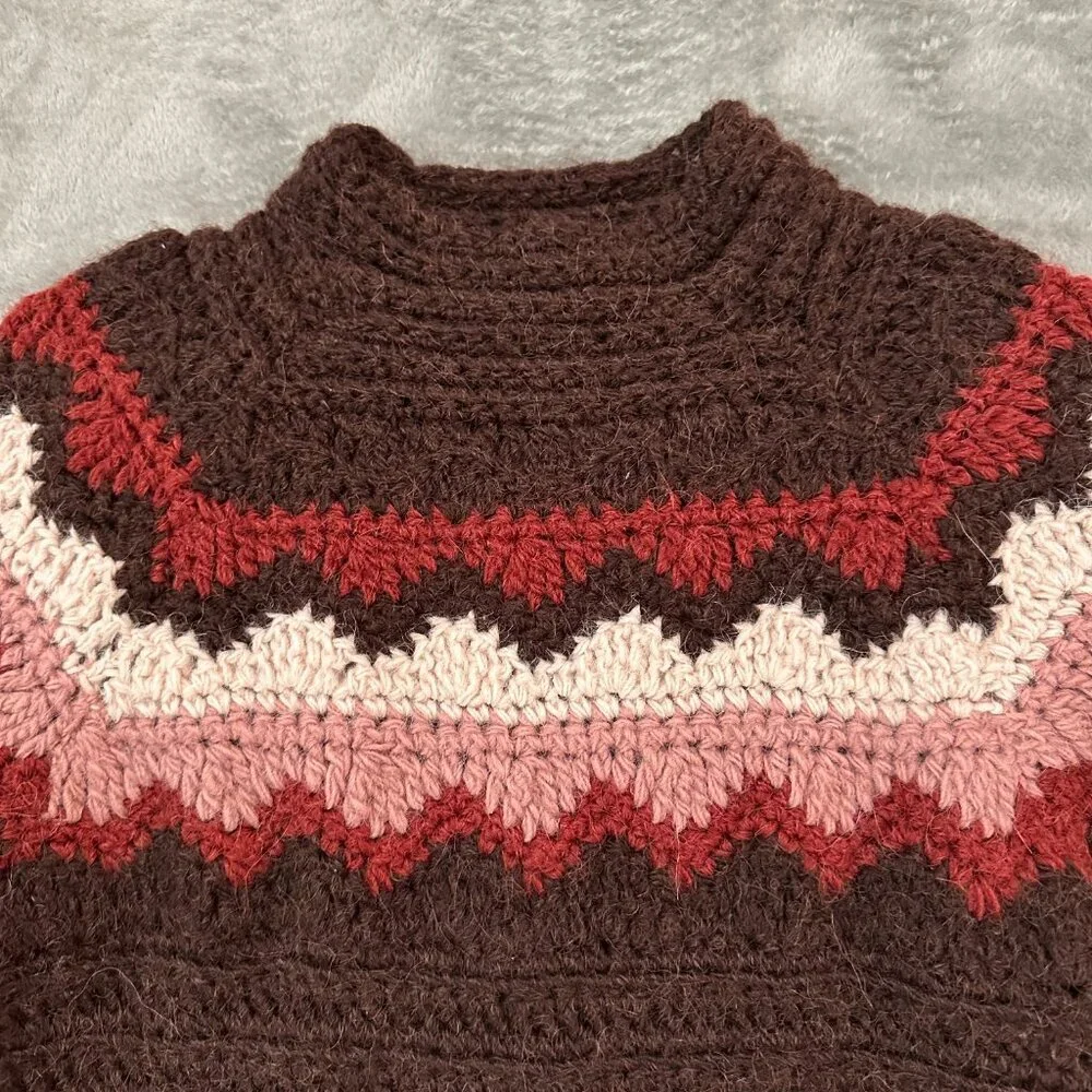Vintage J. Crew Knit By Hand Alpaca Sweater Women's MEDIUM Fair Isle Mock Neck